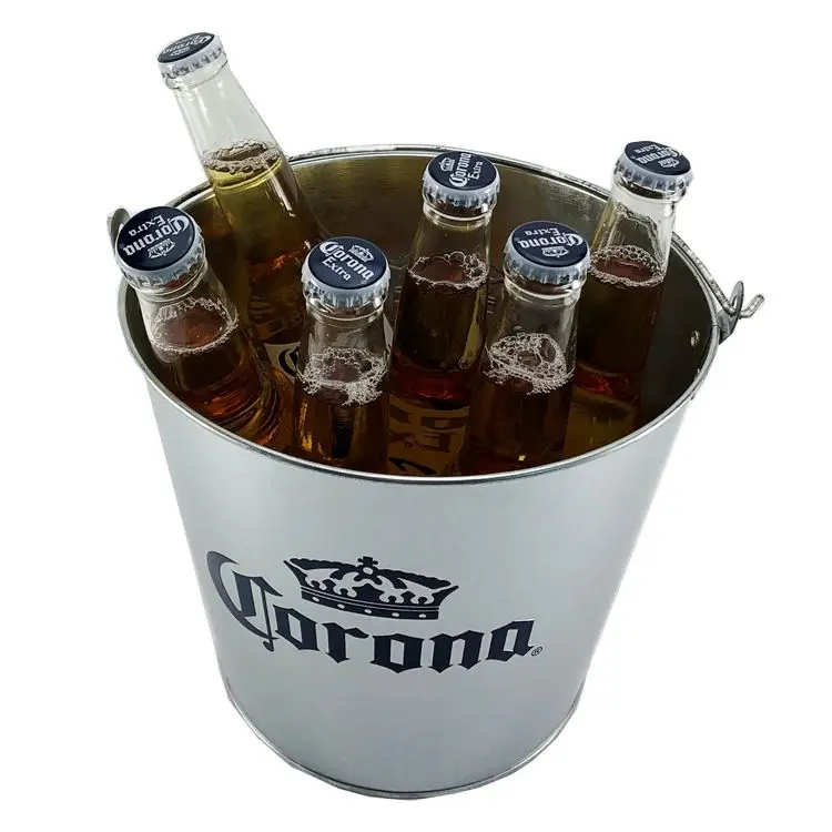 Wholesale Custom Logo Printed metal tin ice bucket/Galvanized iron beer ice bucket with bottle opener