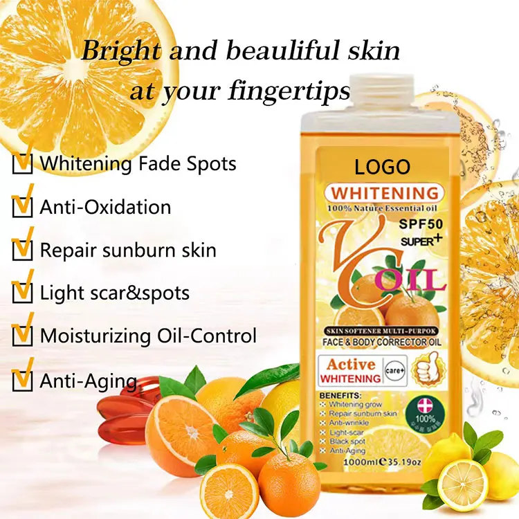OEM factory price 1000ml skin whitening brightening anti wrinkle vitamin c gummies VC lightening body oil essential oil