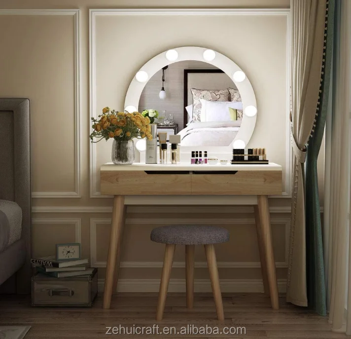 New Style MDF makeup dressing table With 2 Drawers Bedroom 360 Degree Rotating Mirror Bedroom Furniture