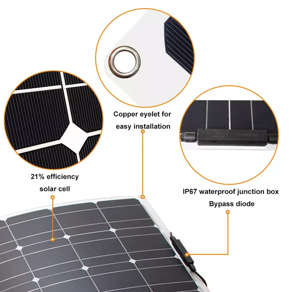 Jcns OEM High Efficiency 18V 200W Flexible Solar Panels For Camping/RV/Home/Water Pump