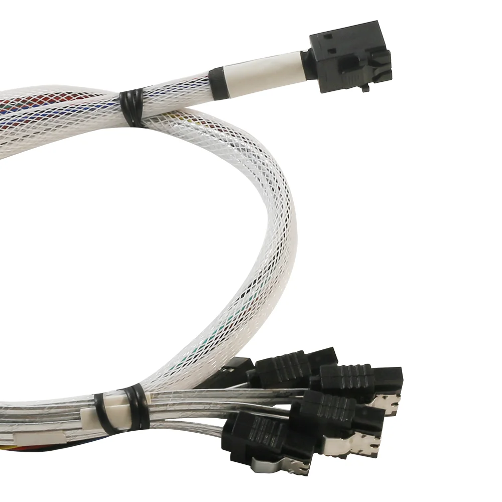 High Speed White Server HD Mini SAS Cable Motherboard Connection Cable SFF8643  to 4 SATA 7pin + Power PC Hard Disk Drive Cable