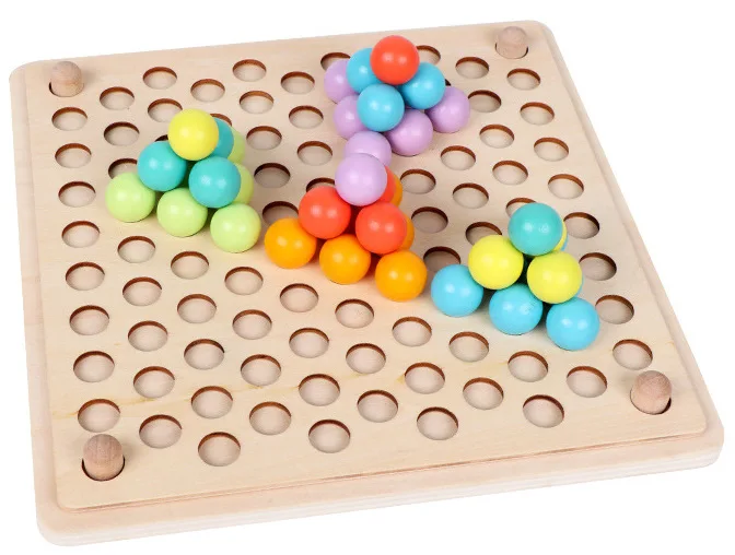 Kids Wooden Peg Board Beads Game Puzzle Color Sorting Stacking Art Toys Educational Montessori Games