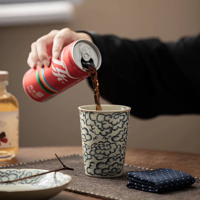 Antique Ruyao Xiangyun Porcelain Tea Cup Vintage Open Piece Coke Can Large Household Ceramic Master Cup Handy Tea Coffee
