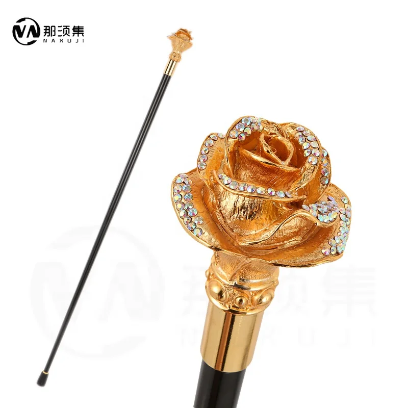 Gold silver diamond inlaid flower Walking Cane Fashion Decorative Walking Stick lady Elegant Cosplay Cane  Crosier 93cm