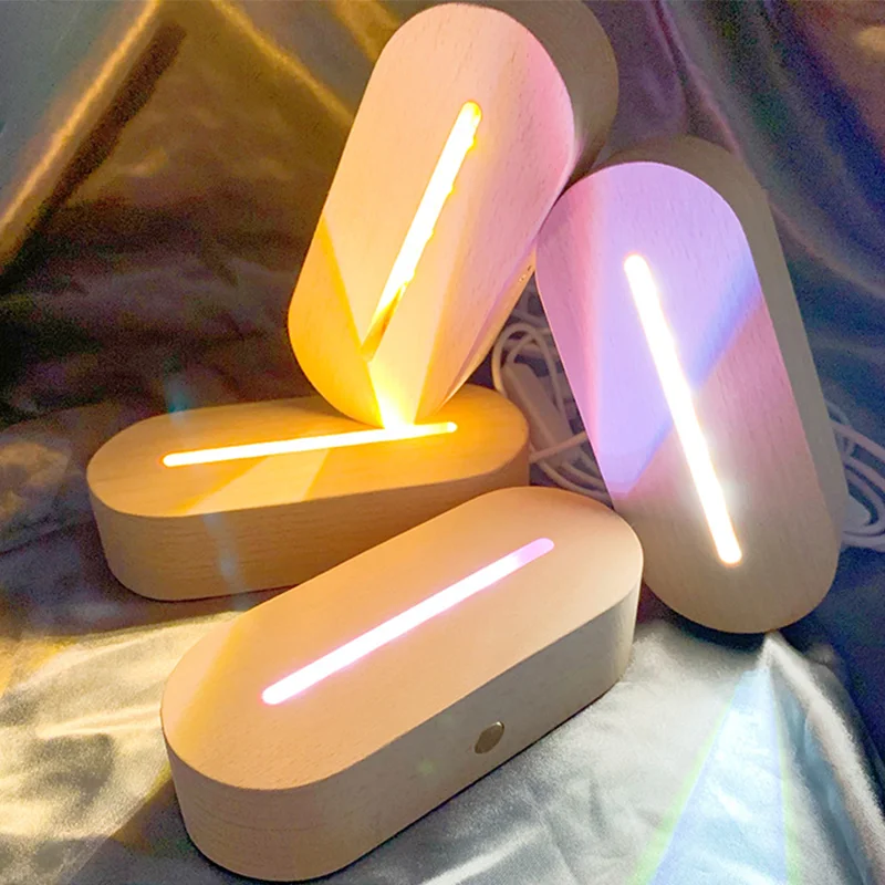 USB Cable Touch Switch/RC Acrylic USB Rechargeable Acrylic Table Led Night Light Acrylic Lamp Bases Wooden Base