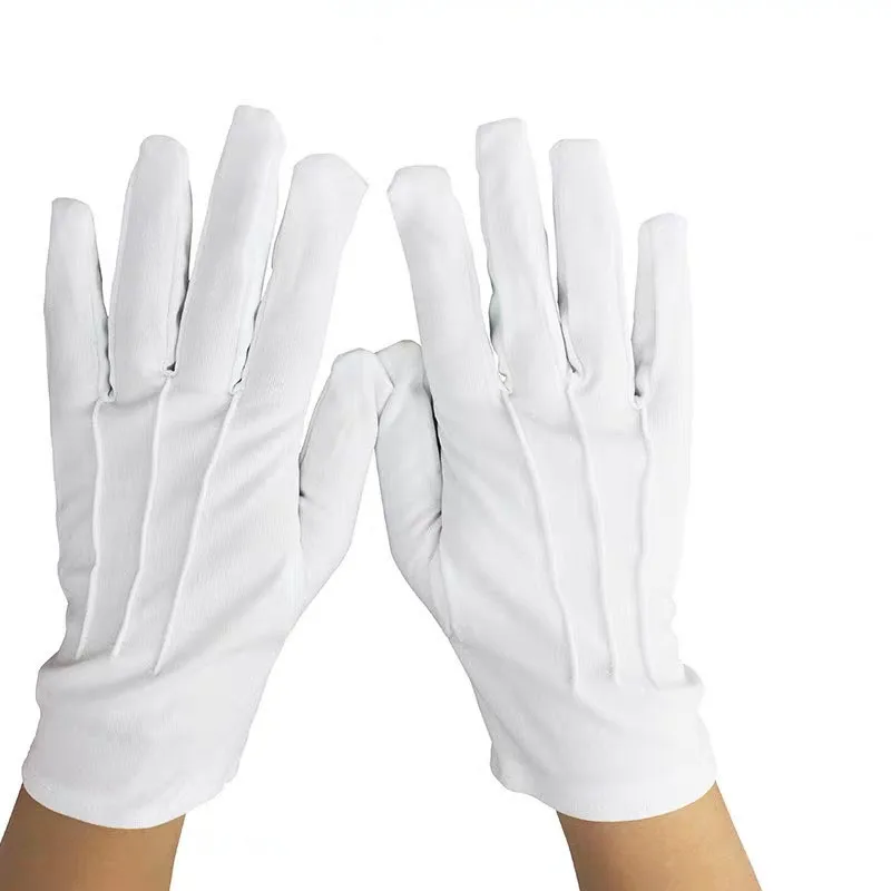 Breathable 100% Cotton White Wedding Bridal Ceremonial Ceremony Parade Honor Guard Formal Dress Gloves with Snap Cuff