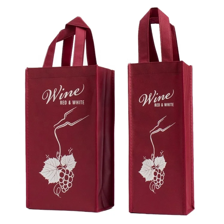 Promotional custom logo printed reusable non woven grocery tote wine bags for 1 bottle, 2 bottle and 4 bottles