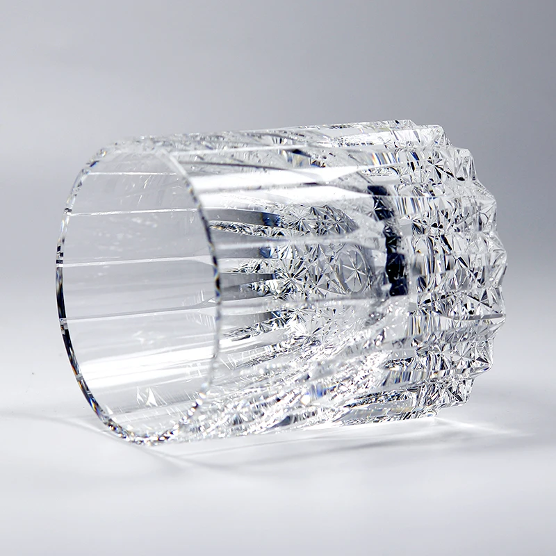 7 OZ  K9 Clear Crystal Engraving Cocktail Glasses With Hand Cutting Kaleidoscopic Whiskey Glass Tumbler Heavy