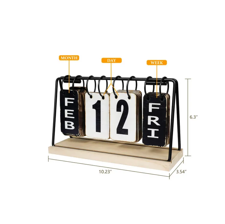 Wooden Desk Calendar Standing Flip Vintage Daily Desktop Calendar for Home Office Decor Foldable and Reusable