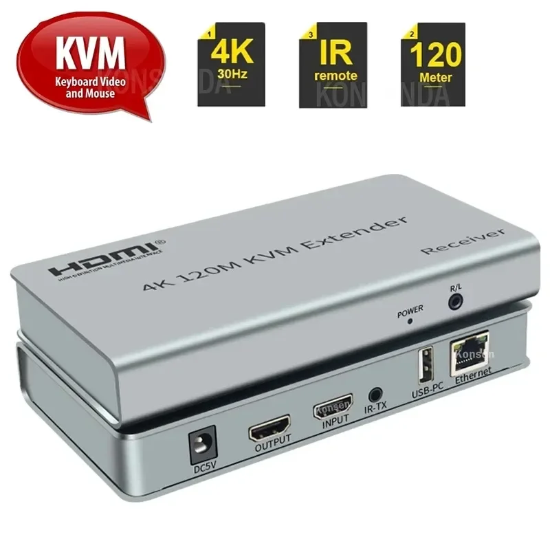 120M 4K 30hz KVM HDMI Extender Over Cat5e/6 Rj45 Ethernet HDMI USB extender Support USB Mouse Keyboard Extension