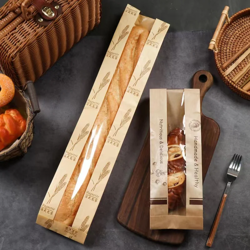 Wholesale Waterproof Oil Toast Baguette Croissant Greaseproof Baking Packaging Pastry Bread Paper Bakery Bag