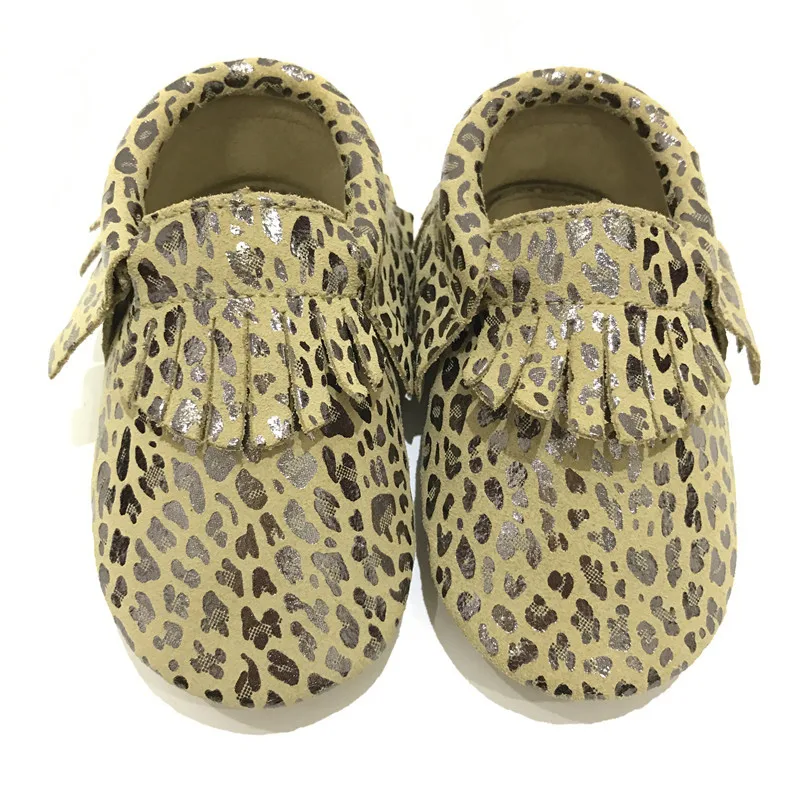 
High Quality Leopard Tassel Leather Baby Girl Shoes 
