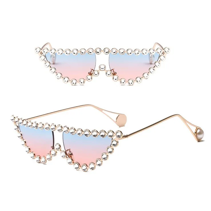Элегантные Роскошные Винтажные Солнцезащитные очки ручной работы с бриллиантовыми линзами Женская оправа со стразами солнцезащитные очки кошачий глаз солнцезащитные очки с жемчугом