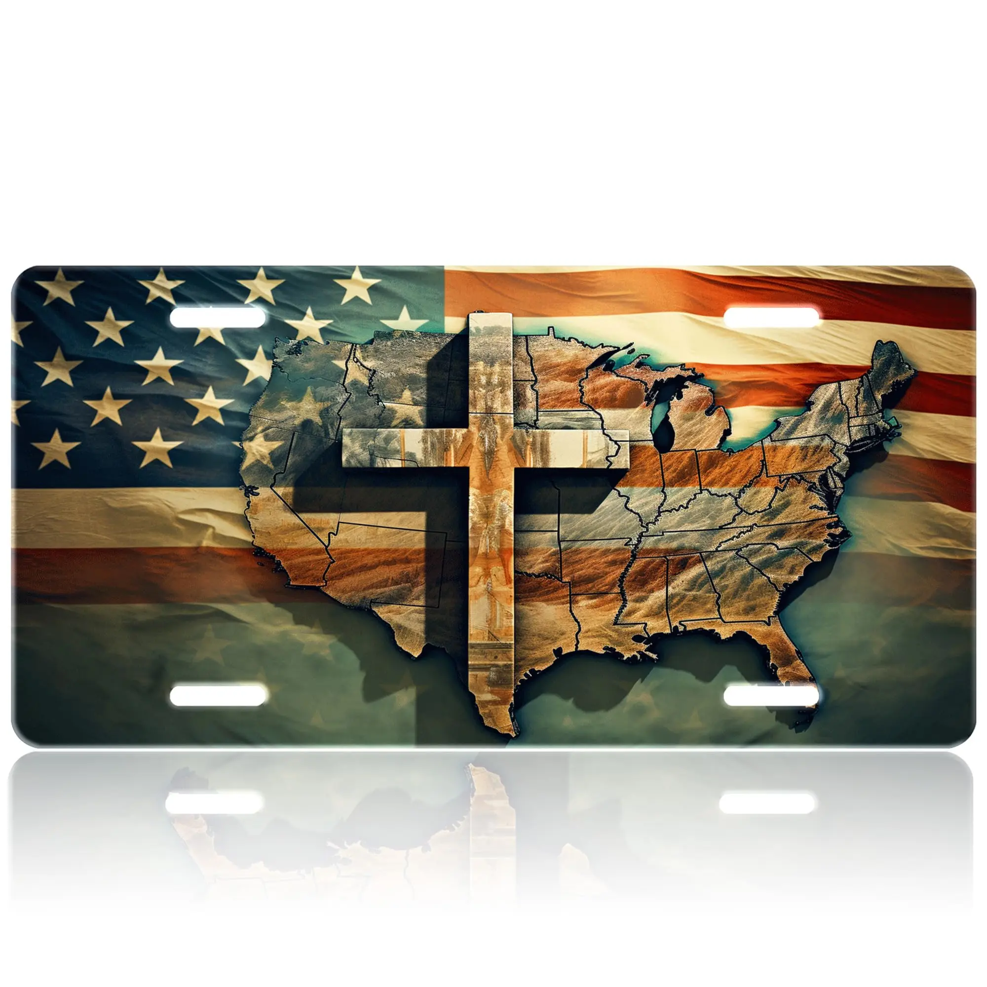 Factory Direct Sale American Flag Decorate Customized Logo Number Embossed License Plate Of Car