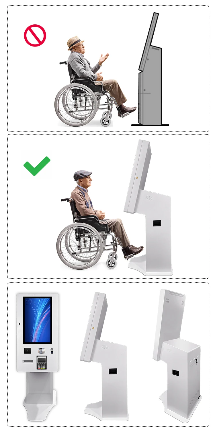 Indoor card reader A4 printer pos payment 21.5 Inch touchscreen check in self service terminal kiosk for government hotel