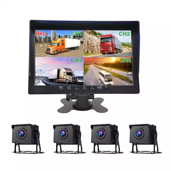 7 Inch  Monitor Built-in DVR Video Recording 4 Channel Camera BSD Camera Kits CCTV Rear View Monitor Car Bus IR Night