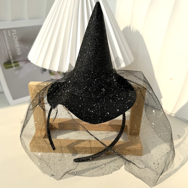 Halloween Party Cosplay hairhoop Mini Witch Hat hairband sparkling With Veil girls hair accessories women Headband