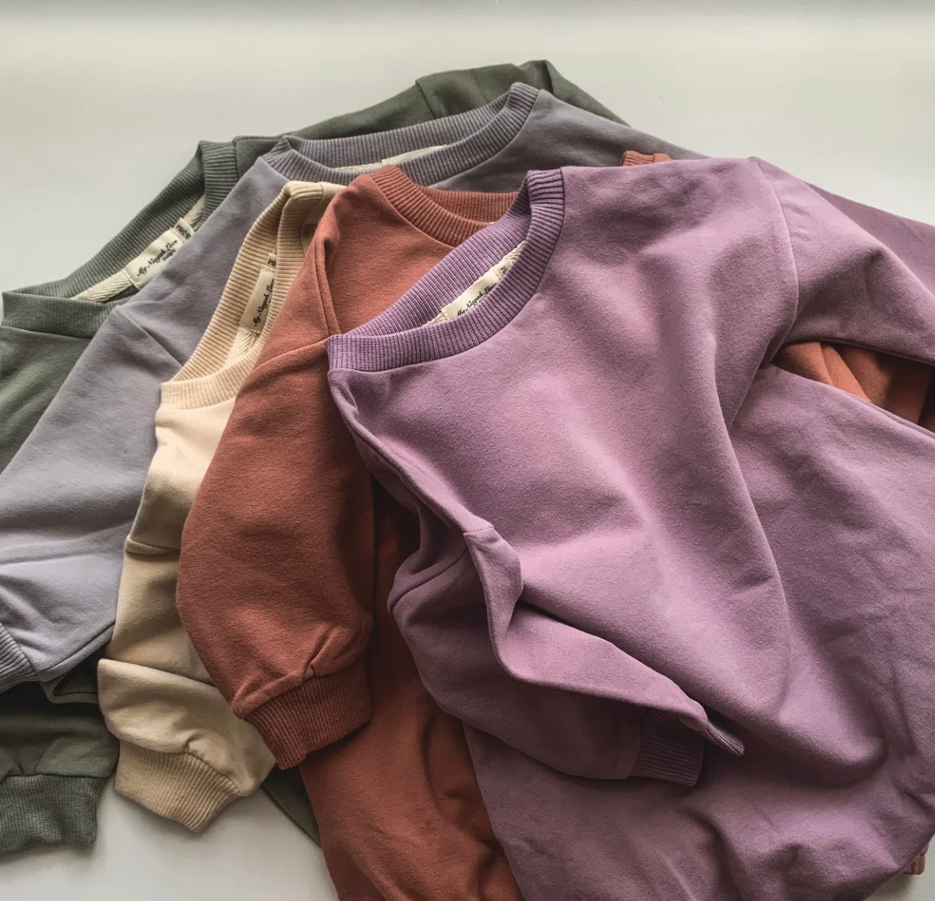 Organic Cotton Toddler bubble romper sweater terry oversized romper for baby high quality dusty purple cream clay baby outfit