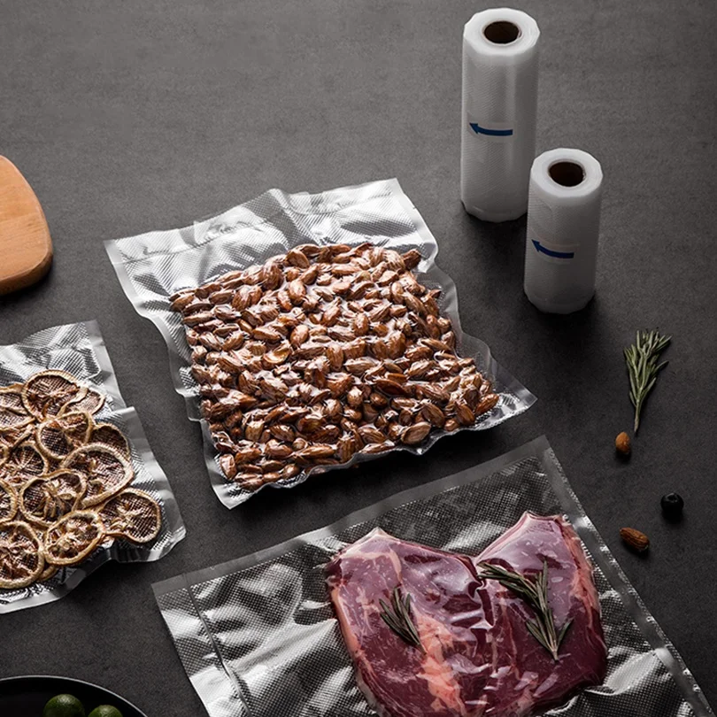 Custom Sizes Textured Packaging Bags Rolls For Food Saver Embossed Vacuum Rice Bags 20x30 Black Vacuum Sealer Bags