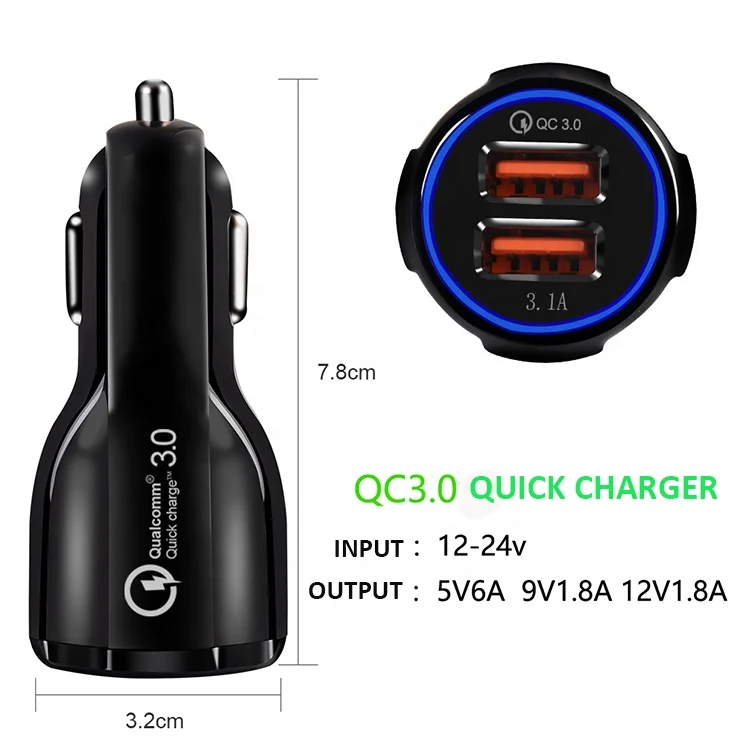 Vnew Hot sell 3.1A fast charging QC3.0 2 Port car Charger Mobile Phone Charger dual port usb car charger