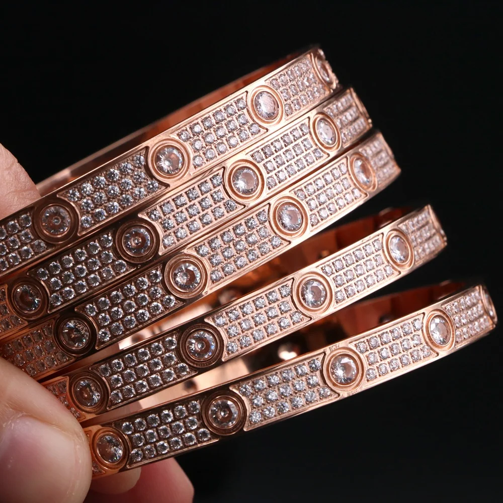 Fashion Love Series Firm Quality Stainless Steel Iced Out Cuff Screwdriver Bangle Bracelet for Women and Men