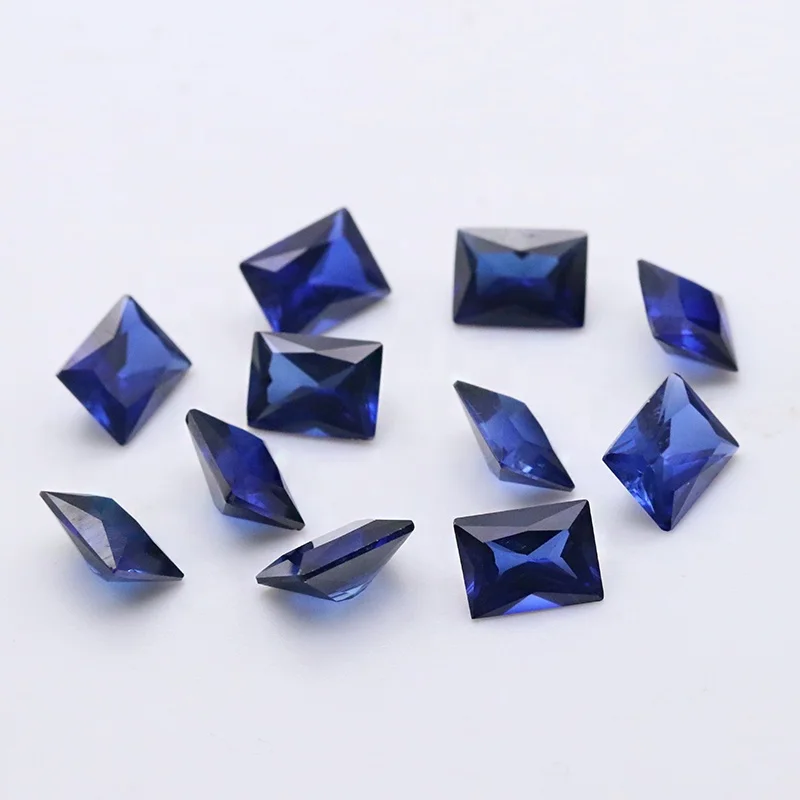 Loose sapphire blue gemstone 2x4mm to 10x12mm 32# 34# rectangle shape synthetic corundum gems