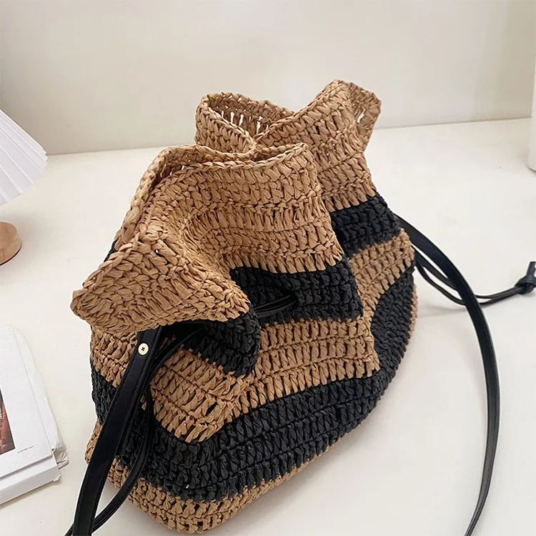 Fashion ladies holiday beach tote summer crochet bag designer stripe straw bag handmade shoulder bags