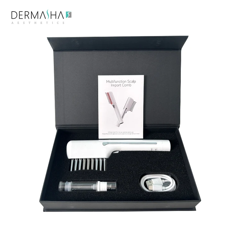 Dermasha Professional Red EMS Rechargeable Head Massager Brush Laser Hair Growth Scalp Massager Hair Comb Scalp Treatment Device