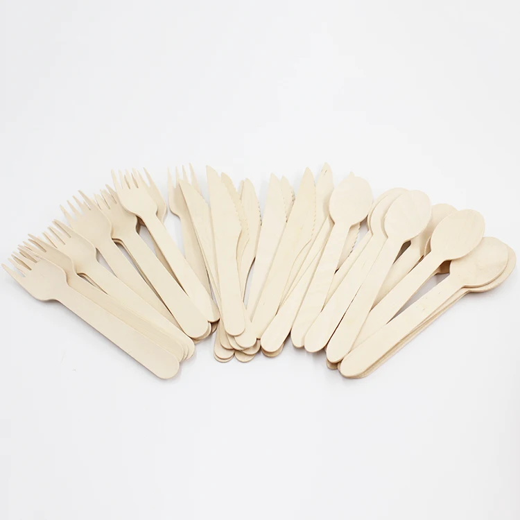Wooden Spoon Fork Knife Flatware Set Disposable Wooden Cutlery Set