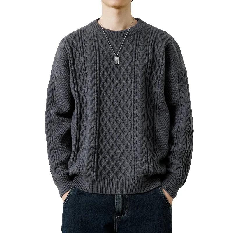Factory Wholesaler Round Neck Knit Ribbed Jumper Solid Color Thick Cable Cotton Knitted Sweaters For Unisex