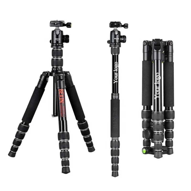 
BEXIN travel 10kg loading 5-section 360 degree rotation ball head Aluminum compact heavy duty camcorder video camera tripod 