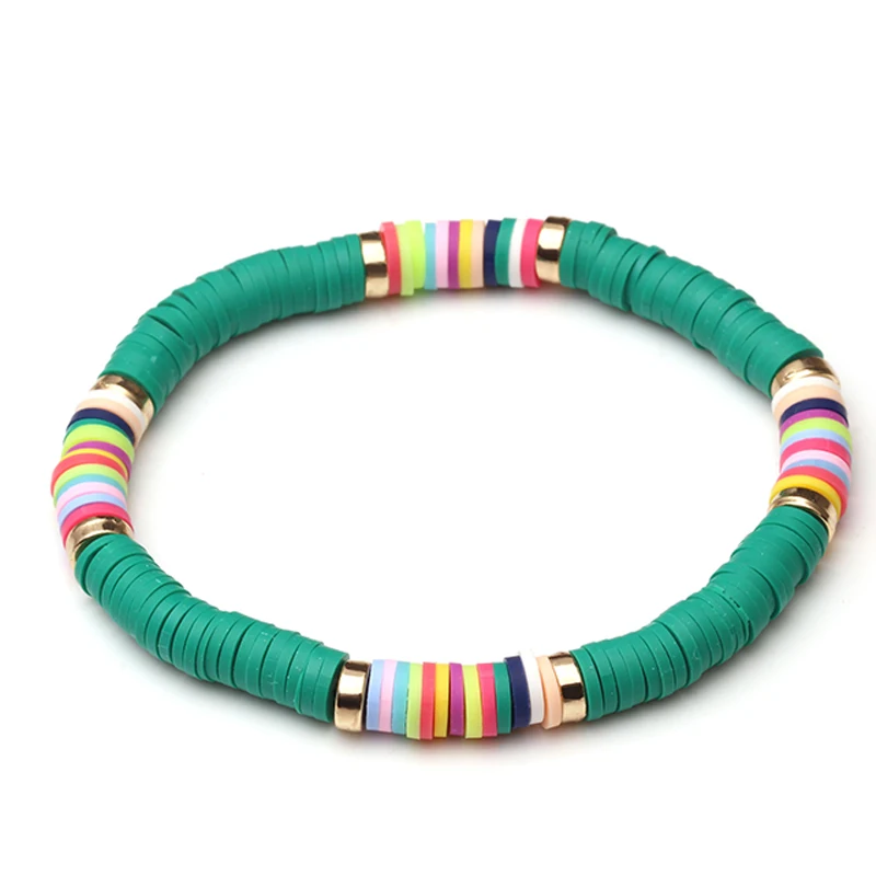 6mm Boho Colorful Polymer Clay Disc Soft Pottery Elastic Beads Bracelet Jewelry