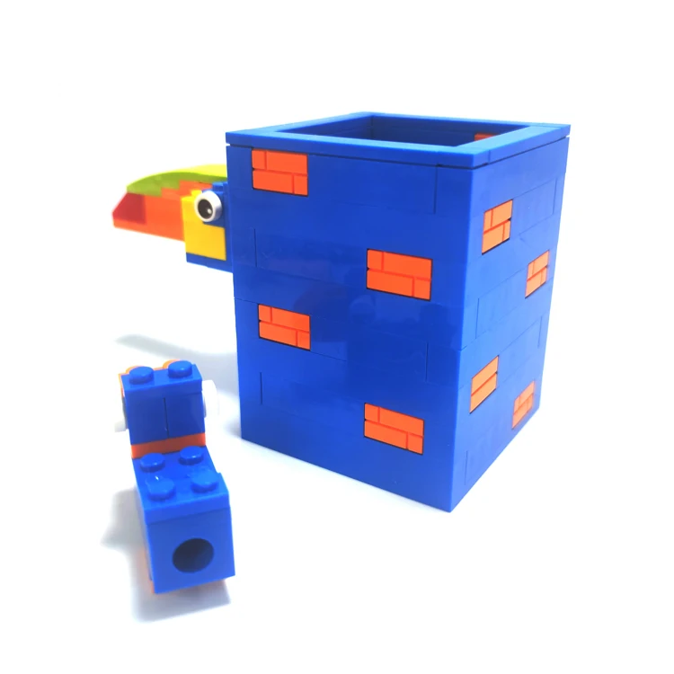 Cute animal eco-friendly organizer box pen stand holder special educational puzzle blocks set plastic Pen Holders for desk