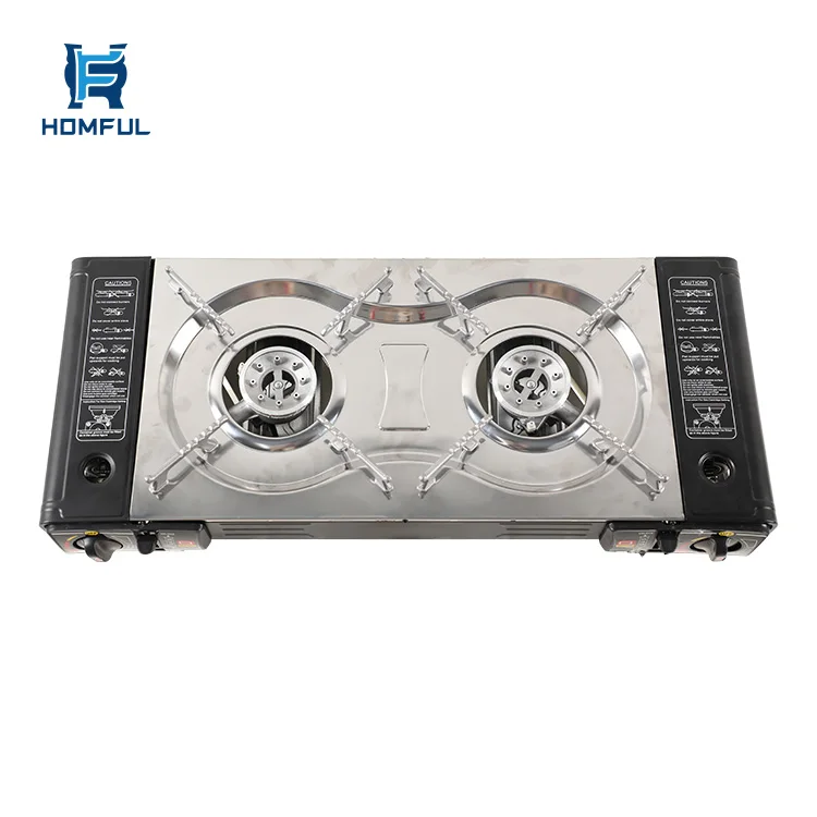 HOMFUL OEM Adjustable Stainless Steel Outdoor Camping bbq Grill Portable Double Camping Stove Gas Stove
