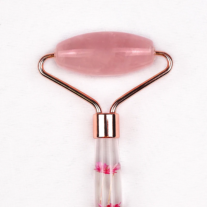 
Anti-aging treatment flower Handle Rose Quartz Pink Jade Roller massage natural jade roller facial massage 