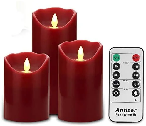 
Candles 3 Pack Set Drip-Less Real Wax Pillars Include Realistic Dancing LED Flames and 10-Key Remote Control with 24-Hour Timer 