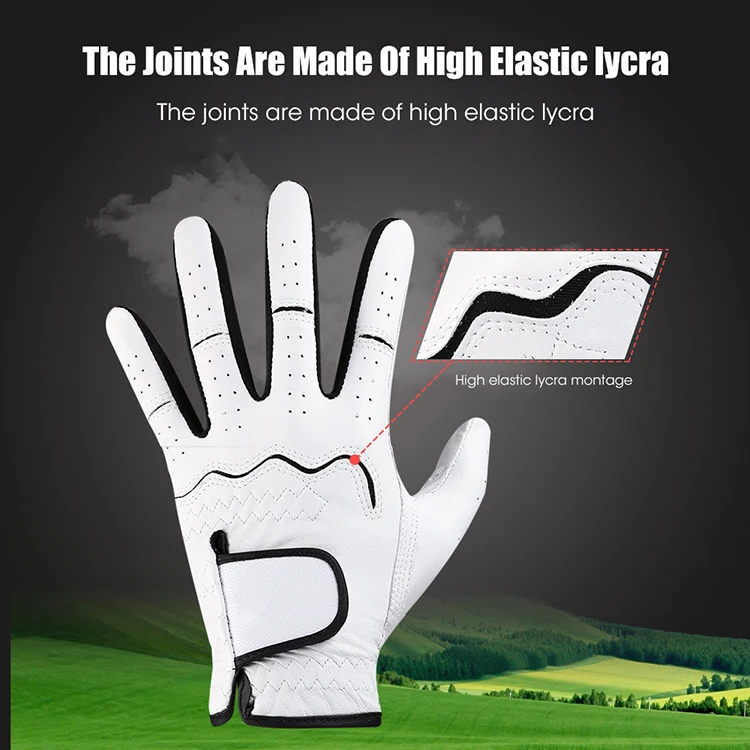 Wholesale premium mens all white washable sheep skin custom logo plain hand glove synthetic cabretta leather golf gloves men