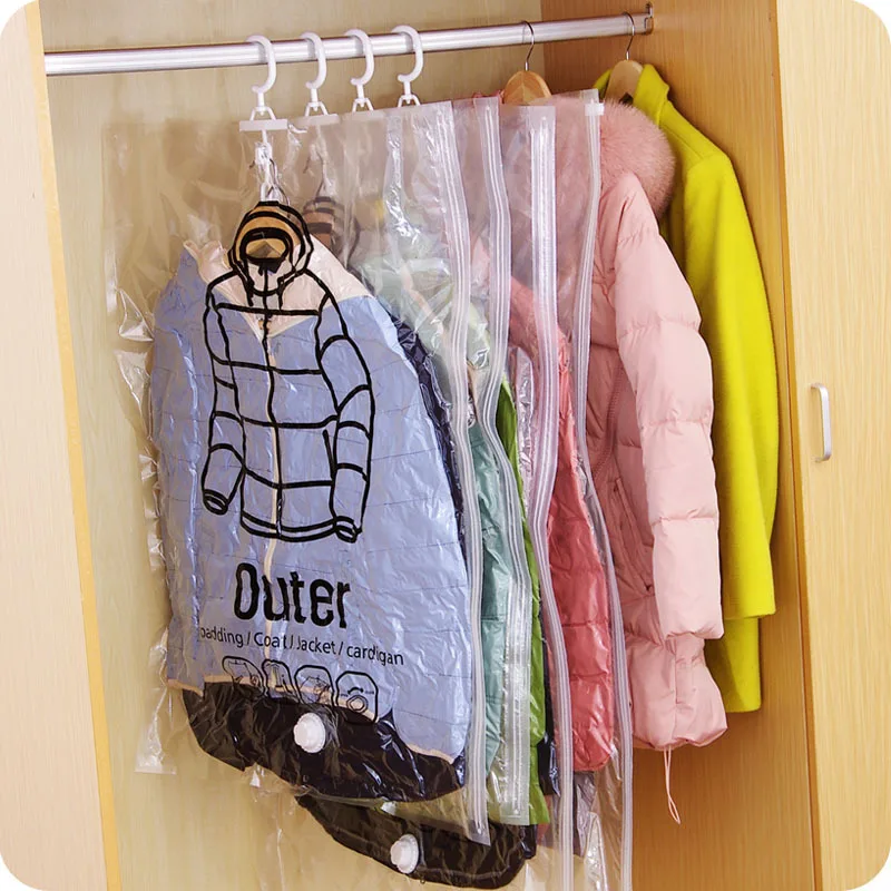 Closet Hanging Organizer Vacuum Bag for Clothes Storage Bags with Hanger Space Saving Clear Seal Wardrobe Compressed Bags