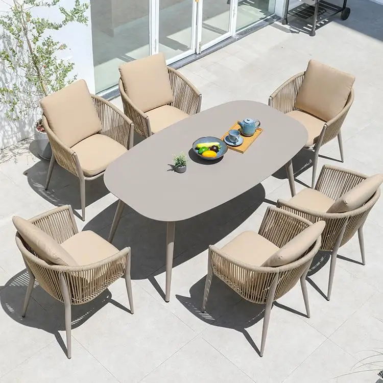 10seat Patio Dining Set Outdoor Furniture  Bench Set PE Rattan Rope Chair Seat Outdoor Furniture Dining Set with Expanding Table