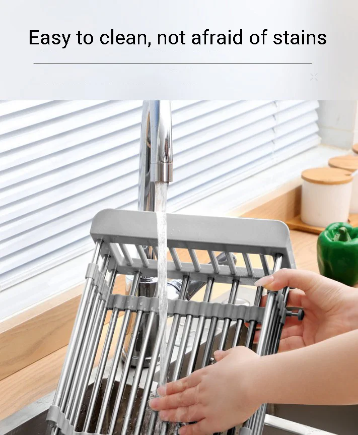 Adjustable Sink Dish Drainers Drain Basket Kitchen Organizer Stainless Steel Dish Drying Rack Extend Sink Rack