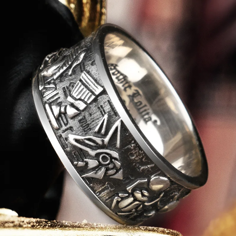 Gothic Suit Thug Ring Horus Anubis Anka Scarab Ring Exquisite Processing 925 Sterling Silver Egyptian Gods Ring for Men