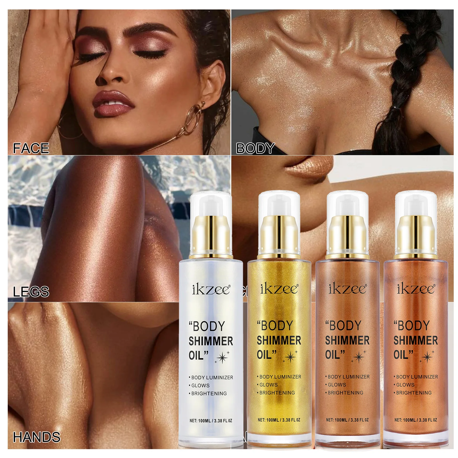 Private Label Vegan Shimmer Oil Makeup Face Glow Bronzer Highlighter Liquid Glitter Body Shimmer Oil