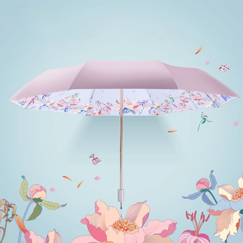 Strong Waterproof Umbrella High Density Double Layer Titanium Sier Manual Three-Fold UV Protection Umbrella