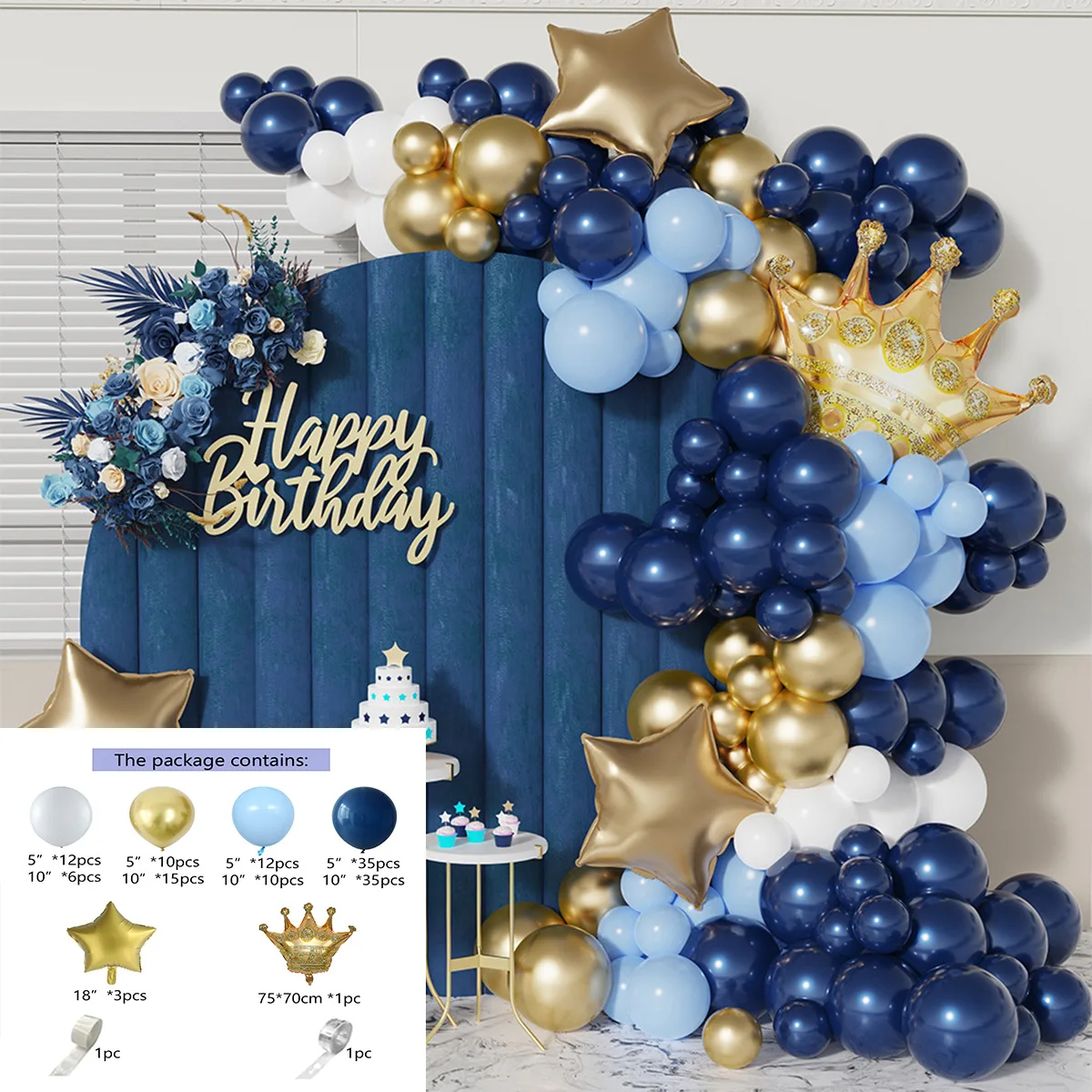 New Design Sea Theme Latex Ballon High Quality Metal Paper Scraps Balloon Arch Set for Birthday Party Baby Baptism Decoration
