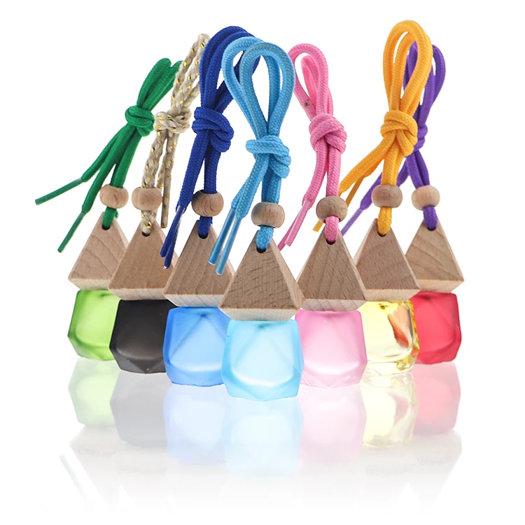Hanging Frosted Diamond Empty Car Fragrance Air Freshener Perfume Bottle with Wooden Cover And Rope Pendant Bottle For Car