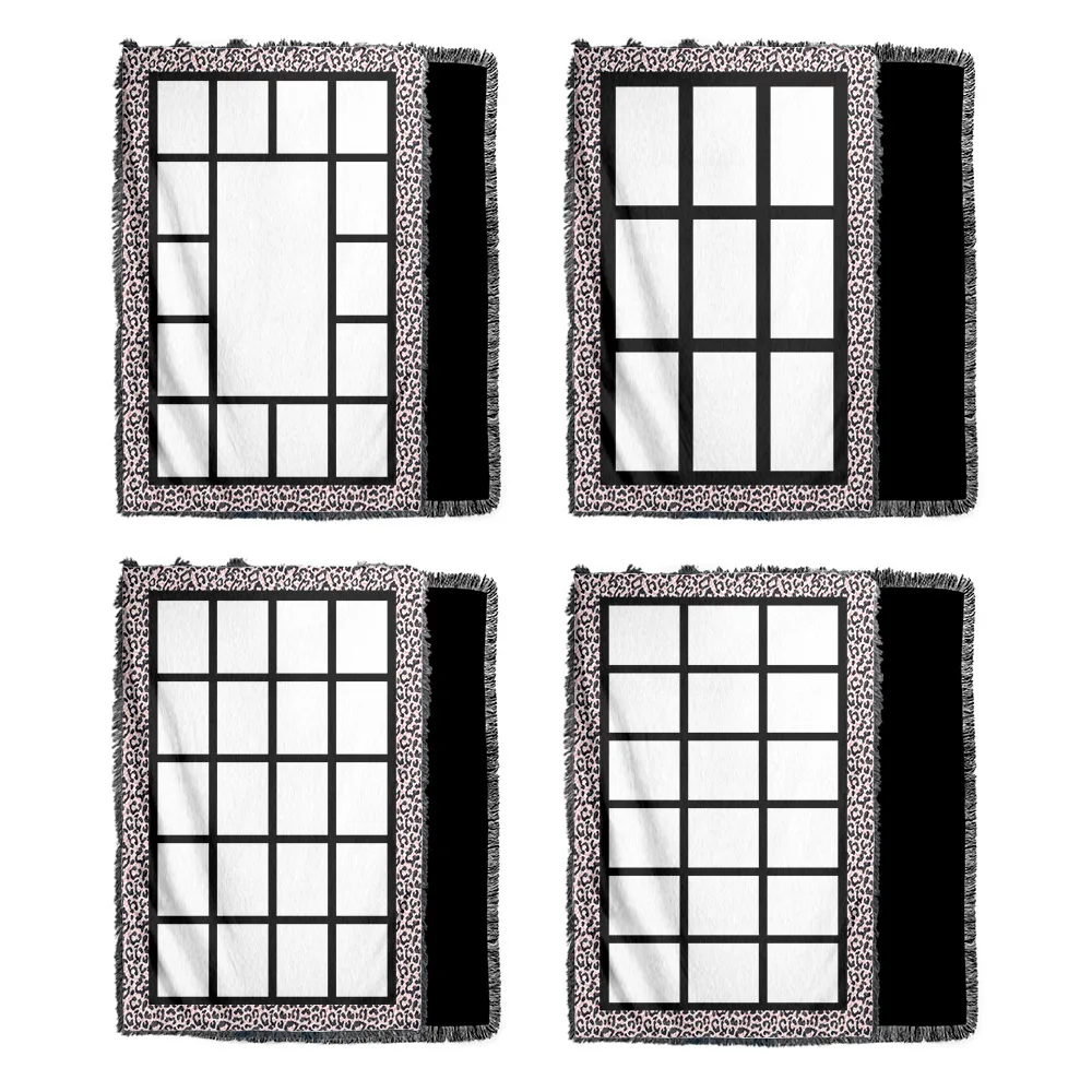 Personalized 9 16 20 panel Photo Print Tassels Blanket tie dye Sublimation Blank Leopard Print Soft Throw Blanket For Baby