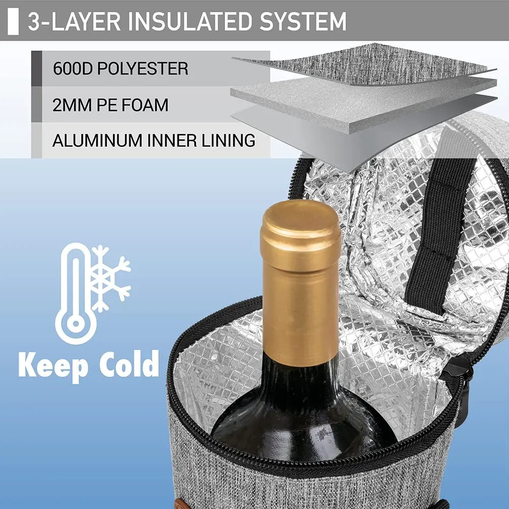 Hot Sale Sling Single Bottle Cooler Wine Tote Bag with Shoulder Strap Insulated Padded Thermal Wine Carrier Bag