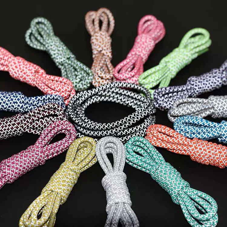 Customized Laces Ends Black Polyester Reflective Rope Shoelaces For Yeezy 350