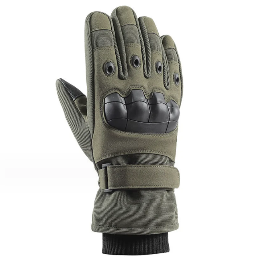 DFU147 Winter fleece liner tactical gloves with silicon hard knuckle and reinforce palm  touch sensor fingers