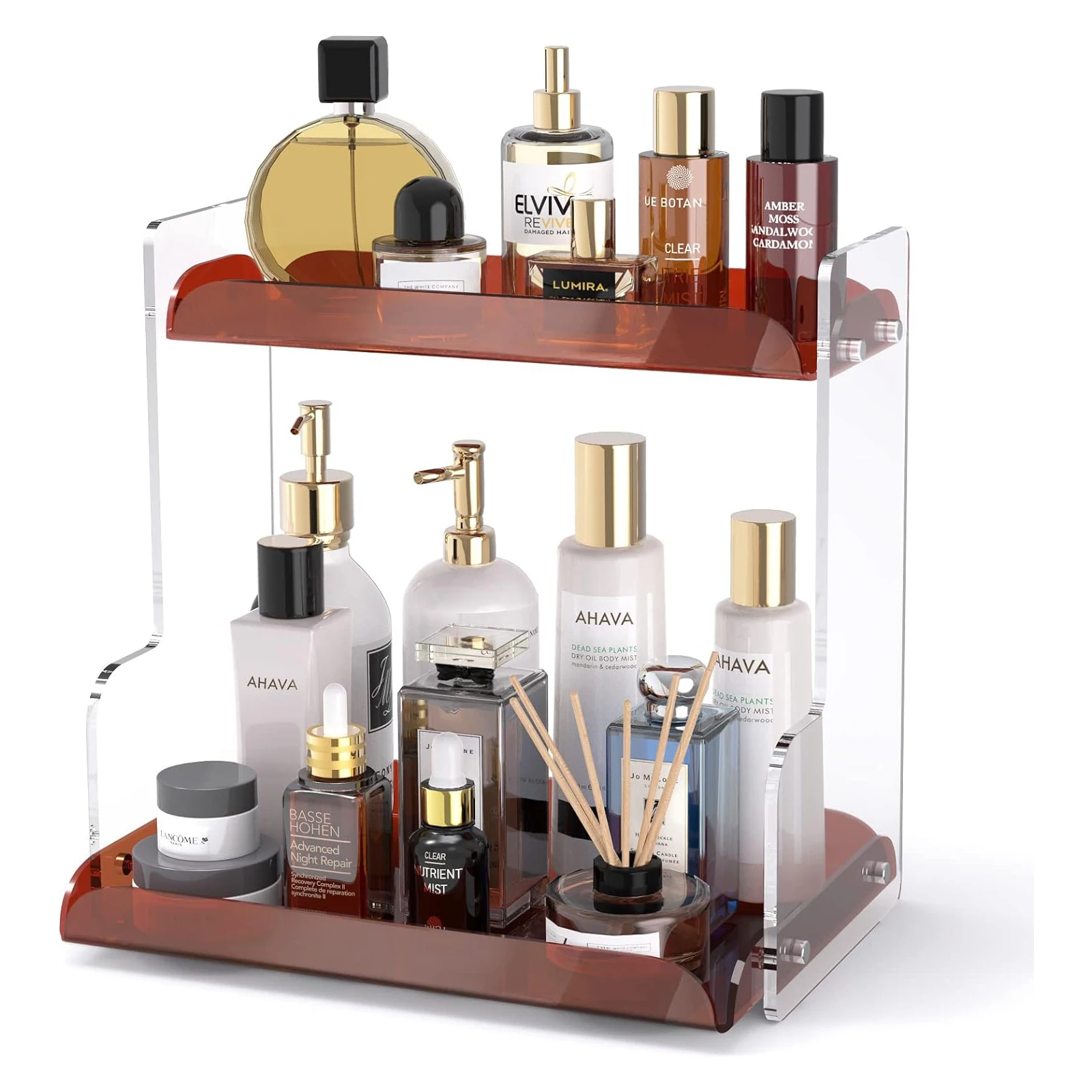Custom 2 Tier Acrylic Vanity Storage Shelf Tray Bathroom Countertop Organizer Pack for Bathroom, Kitchen, Living Room
